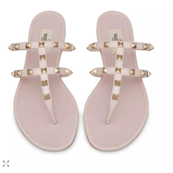 ❤️ Authentic Valentino Garavani Rockstud T-Strap Flat Slide Sandals - Picture 1 of 12